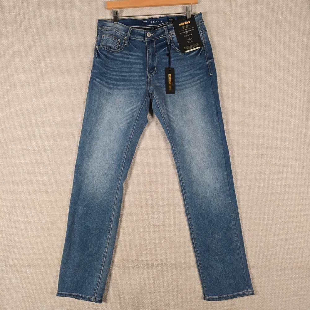 True Rebel Alpha 808 Mens Slim Straight Fit Jeans Medium Wash Blue 32x32 NEW